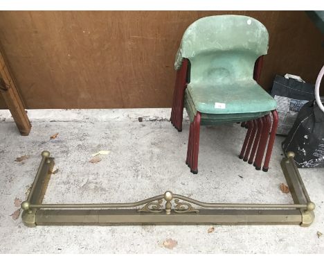 A VINTAGE BRASS FIRE FENDER AND SIX VINTAGE CHILDRENS CHAIRS 