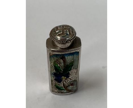 A SILVER 800 CONTINENTAL ENAMEL BOTTLE 