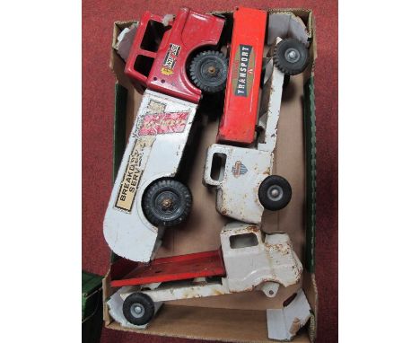 Three Vintage Pressed Steel Vehicles, by Marx, Tri-ang to include Marx Powerhouse Breakdown Truck, Tri-ang Transport Tipper T