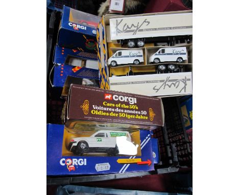 Ten boxed Corgi diecast models to include #404 Rover 3500, #C497 Escort Van Radio Rentals, boxed.