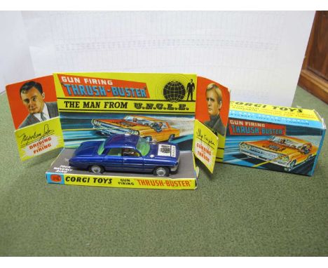 Corgi No 497 "Man From Uncle" Thrushbuster, blue, overall very good plus, except one spotligh broken off and missing, boxed w