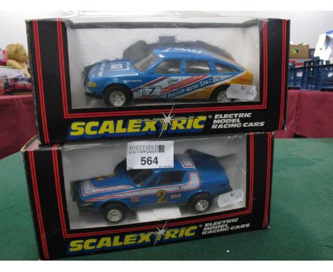 Two Boxed Scalextric slot cars comprising of C.294 Triumph TR7, C.280 PMG Rover (lacking braid pickup - wires exposed), wear 