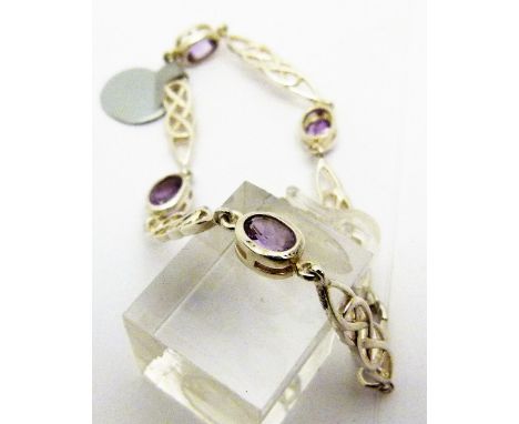 AMETHYST CELTIC BRACELET. Sterling silver amethyst set Celtic bracelet