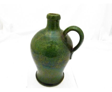 GREEN STONEWARE CERAMIC JUG. Green stoneware ceramic jug.