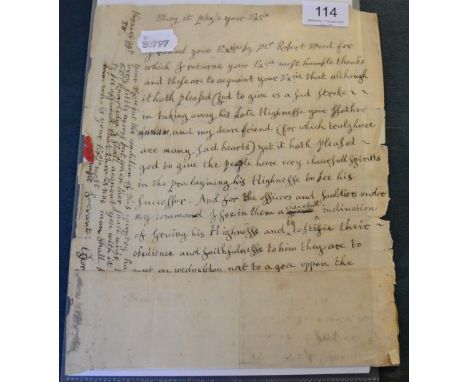 Monck [Monk] (George, later first duke of Albemarle) Autograph Letter Signed ('George Monck') to Henry Cromwell (1628-1674), 