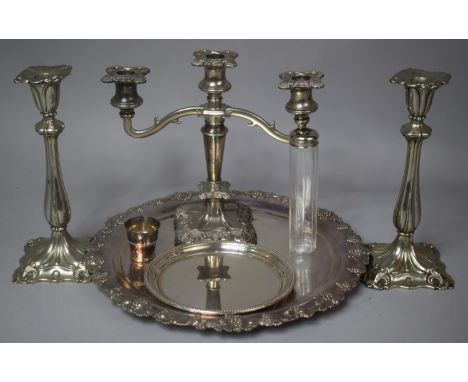 A Collection of Silver Plated Items to Include Circular Silver Plated Tray Decorated with Vine and Grape in Relief to Border 