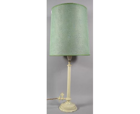 A Painted Metal Table Lamp Formed from a Former Gas Lamp with Tap, Complete with Shade 