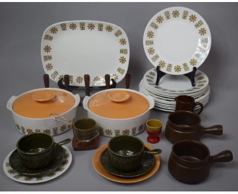 A Collection of 1970's Meakin and Other Breakfast and Dinner Wares, Teak and Metal Candelabra etc 