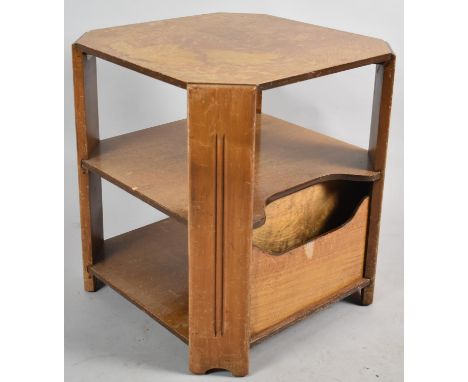 A Mid 20th Century Square Topped Coffee Table with Front Magazine Store and Centre Shelf, 45.5cm, Water Stained to Top 