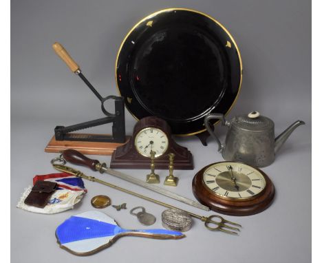 A Collection of Sundries to Include Lacquered Tray, Clocks, Sharpening Steel, Toasting Fork etc 