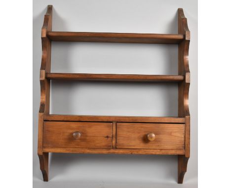 A Mid 20th Century Wall Hanging Two Shelf Unit with Two Base Drawers, 58cm Wide 