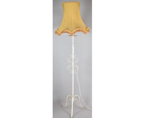A Mid 20th Century Wrought Iron Barley Twist Standard Lamp with Shade 