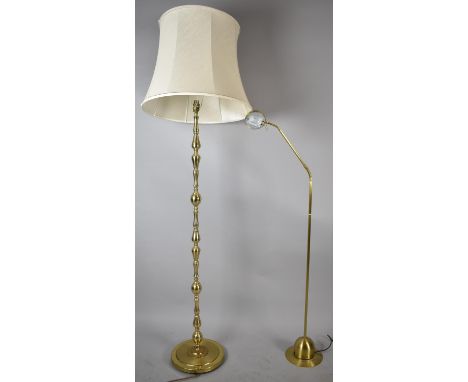 A Mid 20th Century Brass Standard Lamp with Shade Together with an Adjustable Brass Reading Lamp 