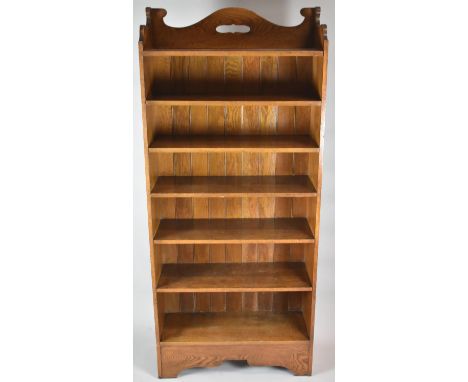 A Large Arts and Craft Influenced Oak Six Shelf Open Bookcase, 86.5cm Wide 