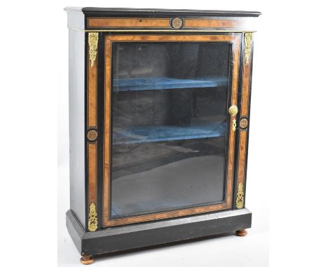 A 19th Century Ormolu Mounted Ebonised Inlaid Credenza with Glazed Door to Three Shelved Interior, 79cm Wide and 102cm high 