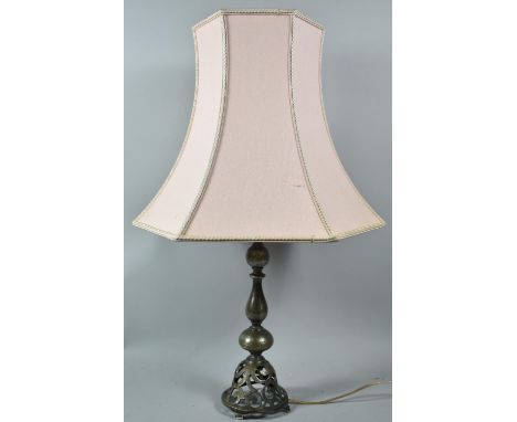 A Modern Cast and Pierced Metal Table Lamp with Shade, Total Height 63cm 