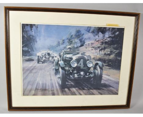 A Framed Print, 1930 Le Mans Bentley After Michael Turner, Print has Slipped From Map, 52x37cm 