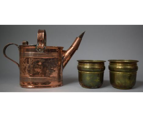 A Late 19th/Early 20th Century Copper Army and Navy Water Jug and Two Brass Planters 