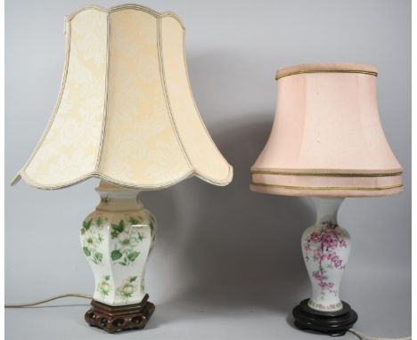 Two Ceramic Vase Shaped Table Lamps with Shades, both Having Floral Design 