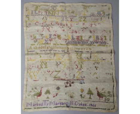 A Box of Lacework, Table Linens, Embroideries, 1866 Sampler, Woollen Blanket etc 