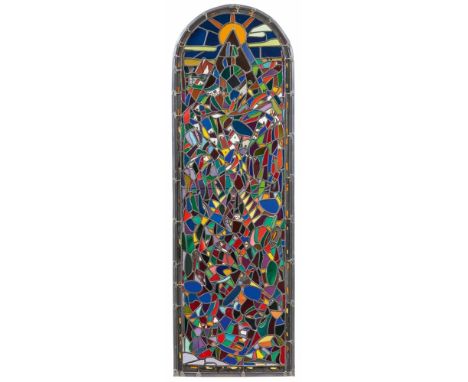   Adolf HölzelFenster "Lesende"  Bleiverglastes Glasfenster, teils mit Schwarzlot bemalt 107 x 33 cm Gerahmt (jüngere Bleirah