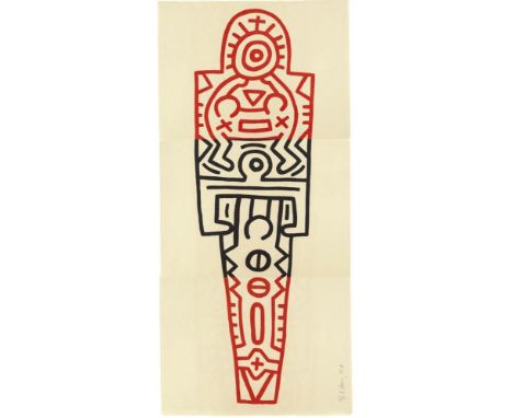   Keith HaringTotem  Farbholzschnitt auf Inshu-Kozu Japanpapier, 3-teilig Je 65 x 89 cm. Gesamtmaß 191,5 x 89 cm. Signiert, d