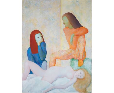   Leonor FiniLes Adelphes  Öl auf Leinwand 129,5 x 96,5 cm Gerahmt. Unten rechts grünblau signiert und datiert 'Leonor Fini'.