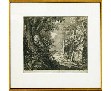 Sadeler, Egidius II (1570-1629) Waldlandschaft. Kupferstich (Altersspuren), re. u. bez. Marco Sadeler excudit, li. u. bez. Eg
