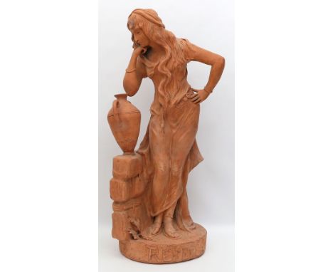 Boudouin, M. (um 1900/Anf. 20. Jh.) Große Jugendstil-Skulptur einer Orientalin, an Mauer mit Krug stehend: "REBECCA", so auf 