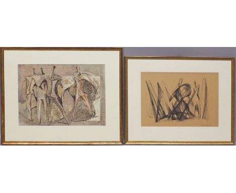 Bonsack, Horst Robert (1903-1987) Zwei Arbeiten: a) Figuren in Braun, Schwarz und Blau. Mischtechnik, re. u. sign. und dat. (