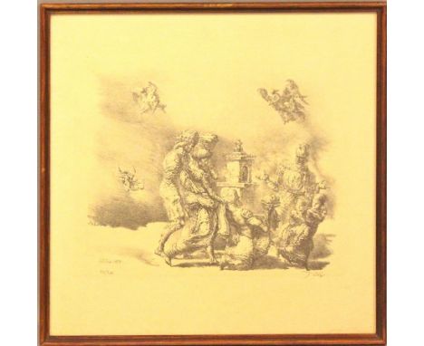 Tübke, Werner (1929  Schönebeck a.d. Elbe-Leipzig 2004) "Gastgeschenk". Lithographie (l. gebräunt), re. u. mit Bleistift sign