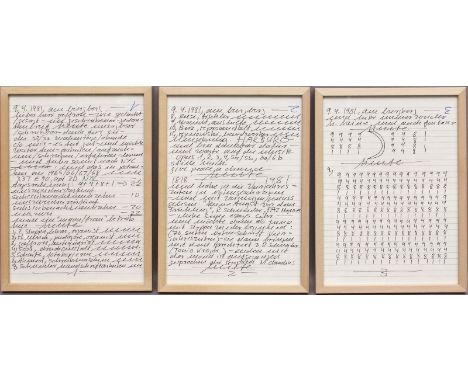 Darboven, Hanne (1941 München - Hamburg 2009) Sechsseitiger Brief an Herrn Gaffron. Faserstift/Papier, auf jeder Seite li. o.