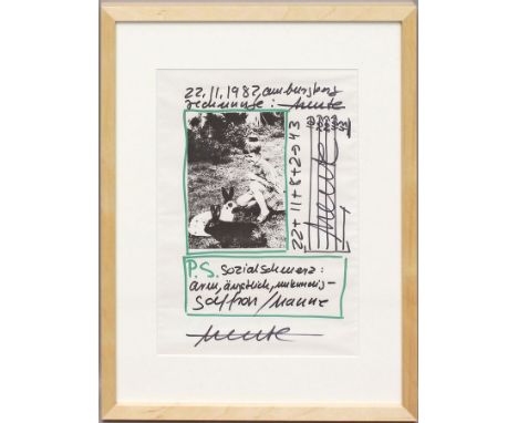 Darboven, Hanne (1941 München - Hamburg 2009) "P.S. Sozialschmerz:...", so im Werk bez. Mixed Media/Faserstift, u. sign. und 