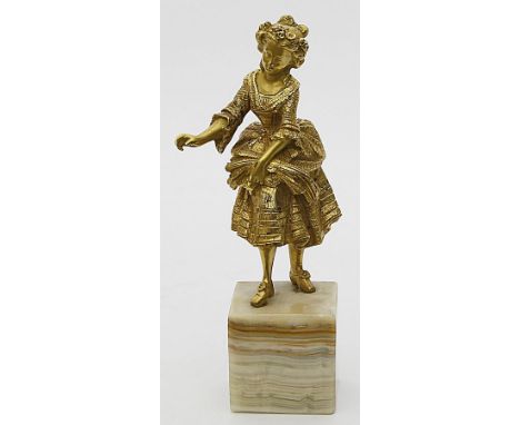 Unbekannter Künstler (19. Jh.) Junges Mädchen mit Ährenbündel. Feuervergoldete Bronze. Auf Lagensteinsockel verklebt. H. 16 b