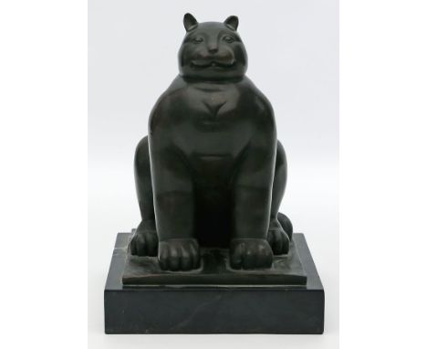Unbekannter Künstler (20. Jh.) Katze nach Darstellung von Botero. Bronze, schwarz patiniert. H. 17cm, H. inkl. Marmorsockel 2