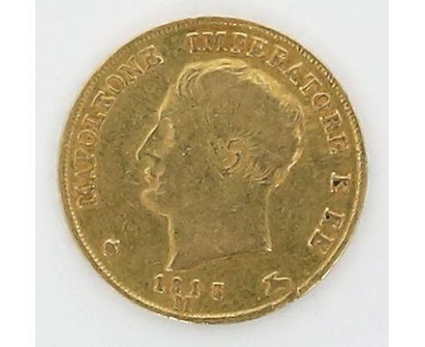 Königreich Italien, Napoleon I., 20 Lire 1813 M. 900/000 GG, 6,4 g. ss+, min. Randschäden.