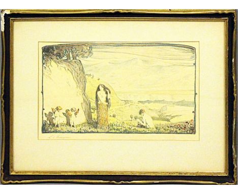 Hofmann, Ludwig von (1861 Darmstadt - Pillnitz 1945) "Sonnige Tage" (um 1898). Farblithographie/Papier (gebräunt), li. u. mit
