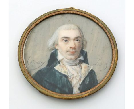 Garneray, Jean François (1755-1837) Portrait eines Herren mit weißer Perücke. Gouache/Aquarell, li. o. sign. Ca. 6,8x 6,5 cm.