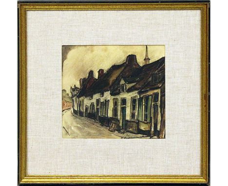 Crommelynck, Gustaaf (1883-1961) Häusergasse. Mischtechnik/Papier (nicht ausgerahmt), re. u. sign. PP.-Ausschnitt 17,5x 19,5 
