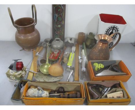 A mixed lot to include a Victorian copper jug, mixed tools to include Stanley planes and other items Location: 