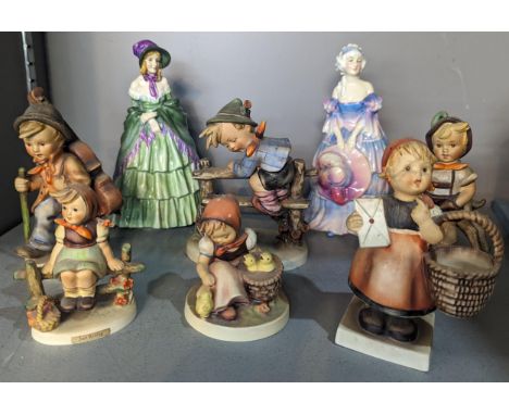 A group of six Goebel Hummel figures A/F, to include 'Just Resting', together with two Royal Doulton figures 'A Victorian Lad