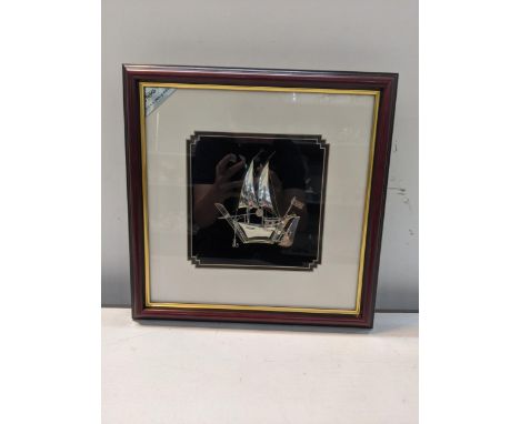 A framed and glazed 925 sterling silver boat Location: 