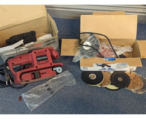 Boxed Power tools to include a Bricotech band sander and a Spitzberg angle grinder Location: 