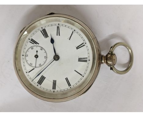 A late 19th century 935 silver open faced pocket watch having a white enamel dial and black Roman numerals Location: 