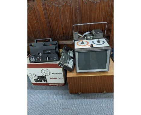 A sound Duo - 300 8 mm Projector along with a vintage HV10 projector 8 mm films and two video cassettes Location: 