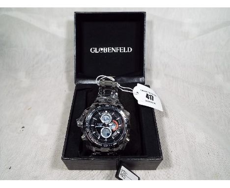 Globenfeld - A Sports Shark Grey watch with jet black dial and multiple displays and functions to include date time and month