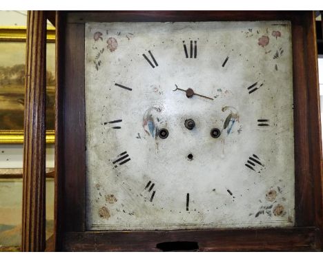 A late 18th century oak and mahogany 8-day bell striking longcase clock, 13 inch square painted dial having no visible name o