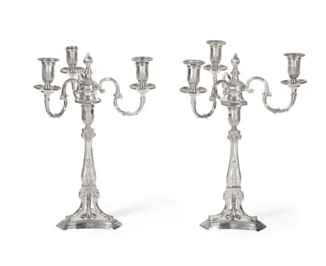 A Pair of Victorian Silver Candlesticks in the Manner of Robert Adam, Hawksworth, Eyre &amp; Co, Sheffield 1860, in the Neo-C