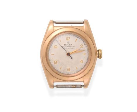 A 14ct Gold Automatic Centre Seconds ''Bubbleback'' Wristwatch, signed Rolex, model: Oyster Perpetual Chronometer, ref: 3131,