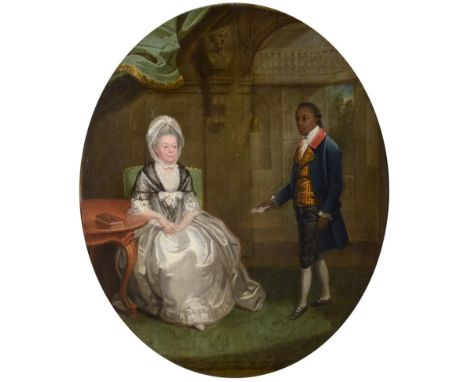 Circle of Philip Wickstead (1763-1786)  ''Mrs Bryan Edwards'' - Seated in a grand house receiving correspondence from her att